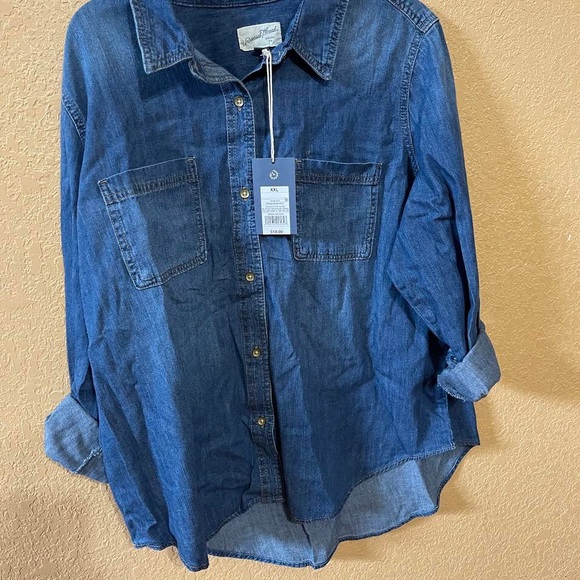 Women Long Sleeve Denim Jeans Woven Top XXL - Picture 5 of 5